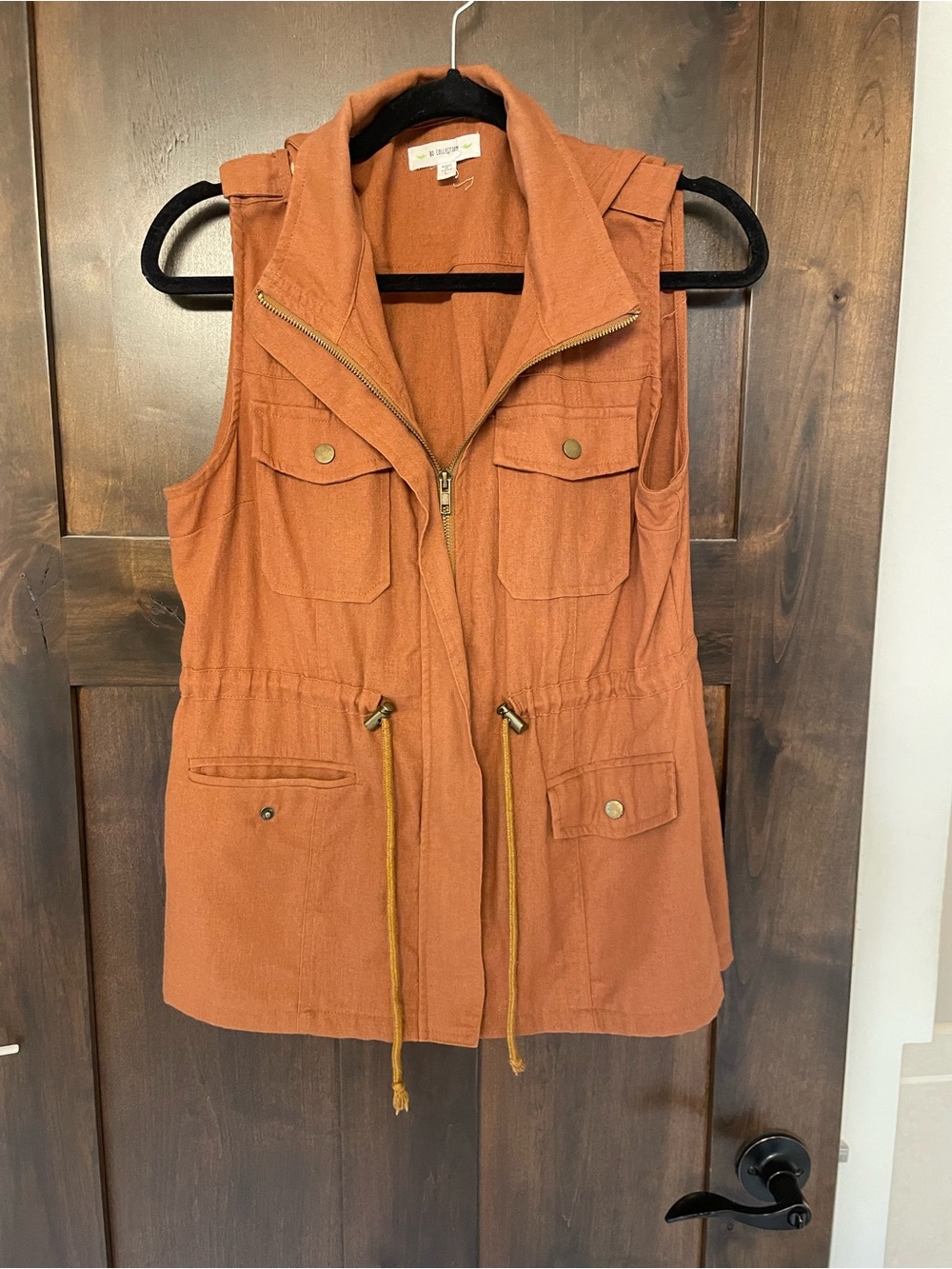 SD Collection Rust Orange Utility Vest with Drawstring